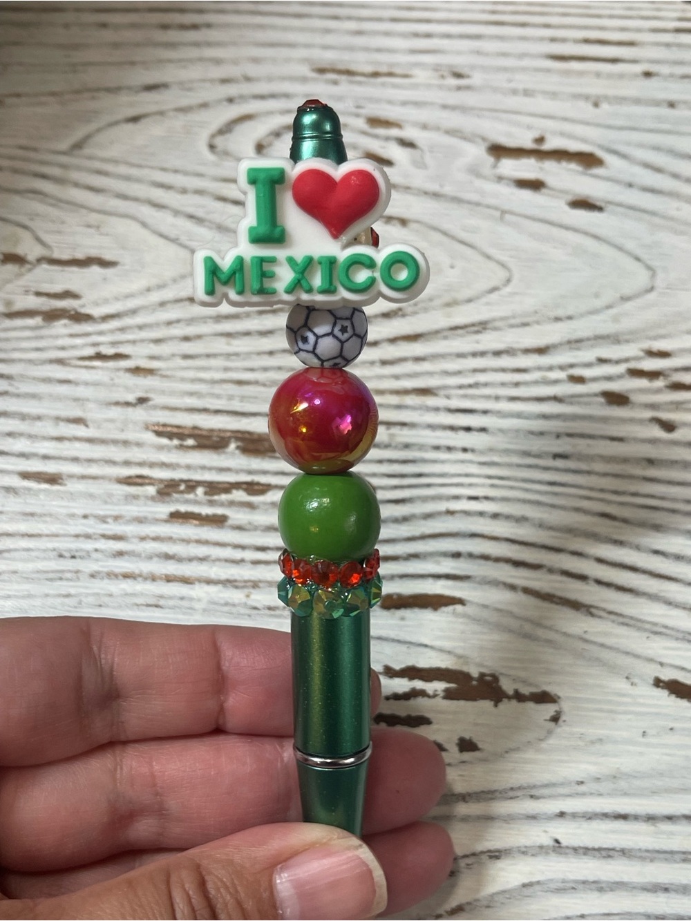 Hand Crafted Green I ❤️ Mexico Beaded Pen